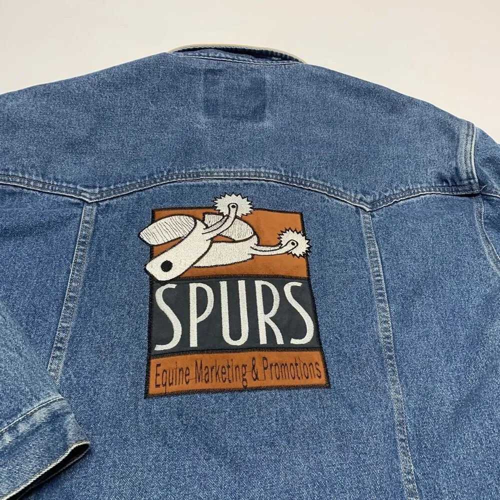 Schaefer Outfitter Legend Denim Jacket Made In USA Men Sz XL Custom Logo SPRUS